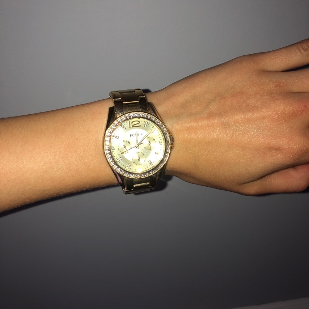 Gold Fossil Watch with rhinestones